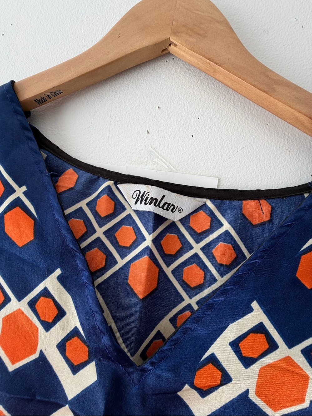 Winlar Geometric Kaftan Tunic Cover Up Navy Orange One Size Boho Resort Beach - Picture 4 of 7